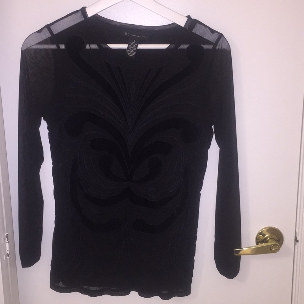 Inc black long mesh sleeve shirt